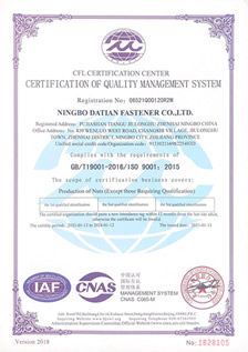 Datian Fastener ISO Certificate